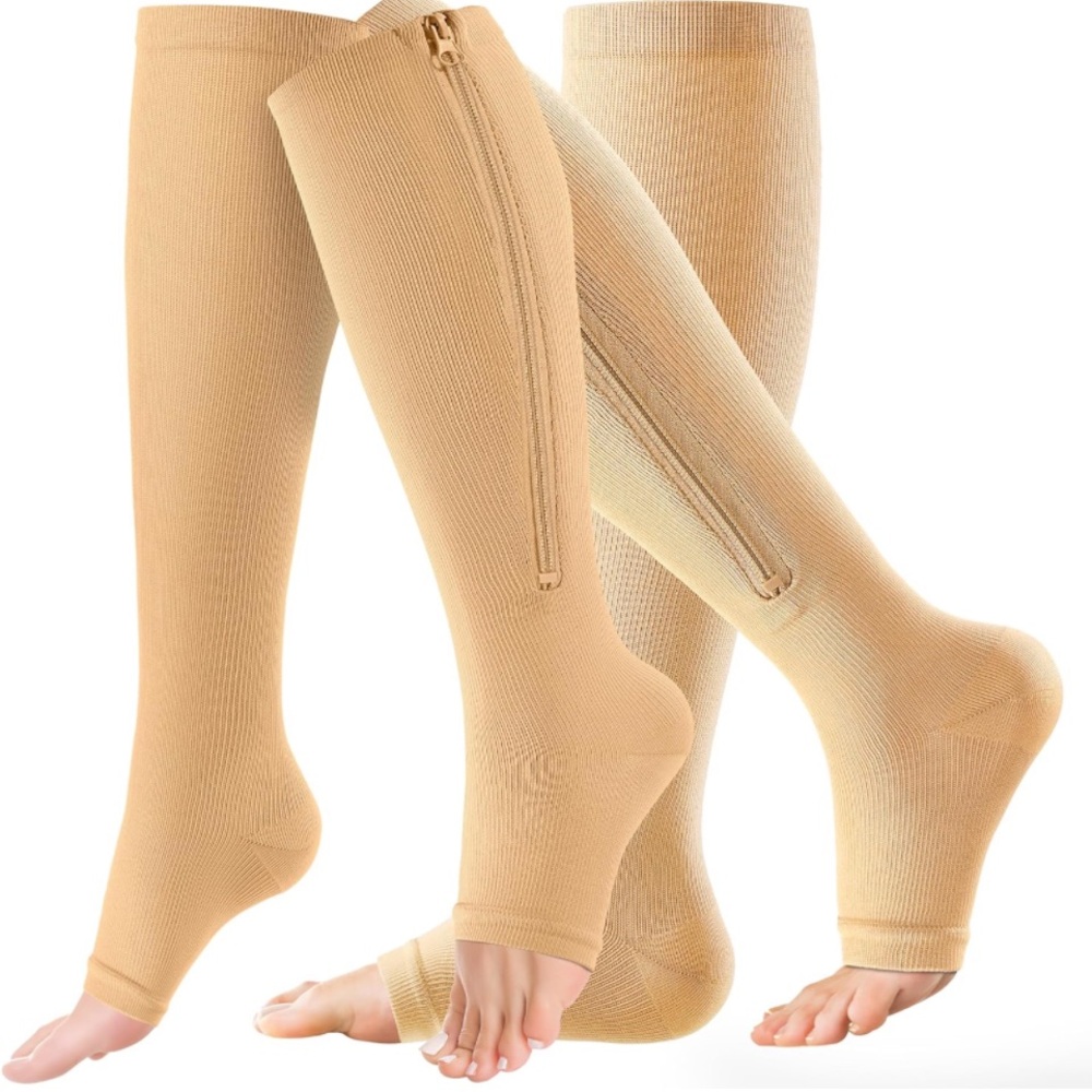 Zipper Open Toe Compression Socks Men & Women - 2 Pairs Of 15-20mmhg
Knee High